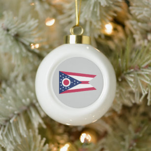 Ohio Flag US-Staat Buckeye auf amerikanischem Silb Keramik Kugel-Ornament