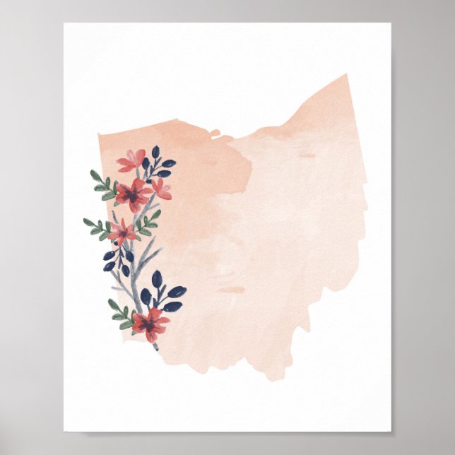 Ohio Floral Watercolor Staat Poster (Vorne)