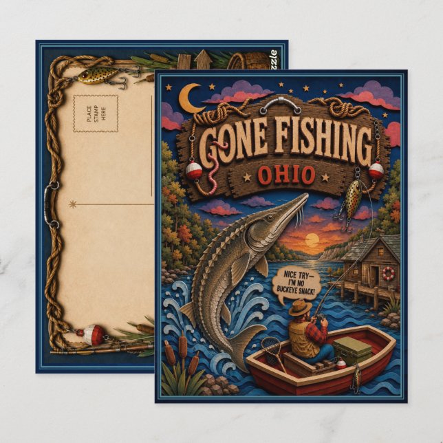 Ohio Gone Fishing Seestör Postkarte (Vorne/Hinten)