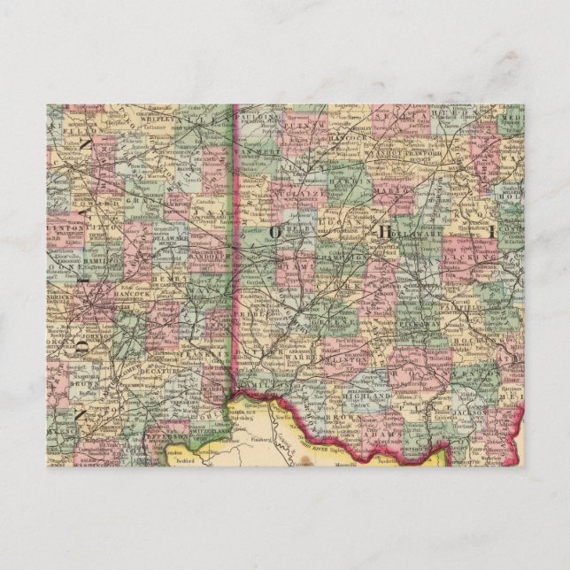 Ohio, Indiana Map von Mitchell Postkarte (Vorderseite)