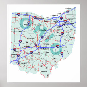 Ohio Interstate Map Print Poster