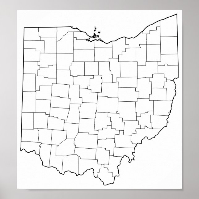 Ohio Landkreises Leere Kontur Karte Poster (Vorne)