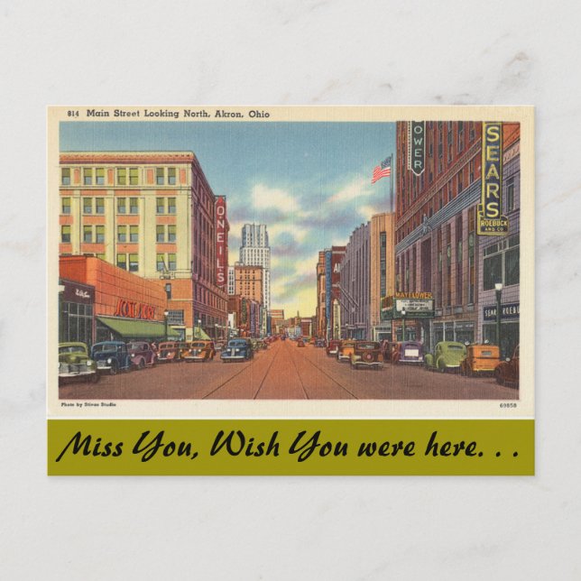 Ohio, Main Street, Akron Postkarte (Vorderseite)