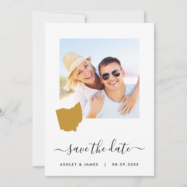Ohio Map Foto Wedding Save the Date Card (Vorderseite)