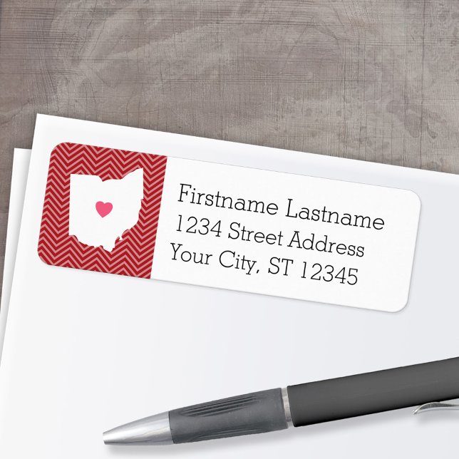 Ohio Map Zuhause Staat Liebe mit optionalem Herz (Personalized Mailing Label with Return Address and State Map - Low Minimum)