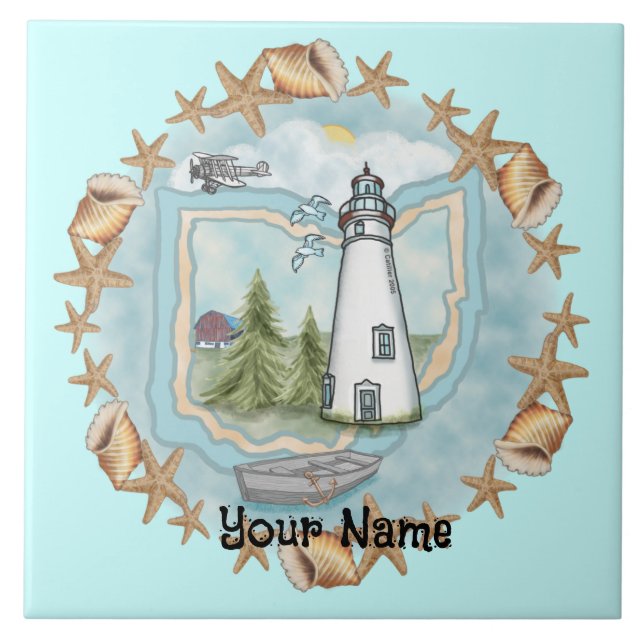 Ohio Muscheln Lighthouse Tile Fliese (Vorderseite)