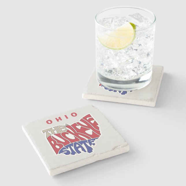 Ohio Nickname Word Art Steinuntersetzer (Seitenansicht)