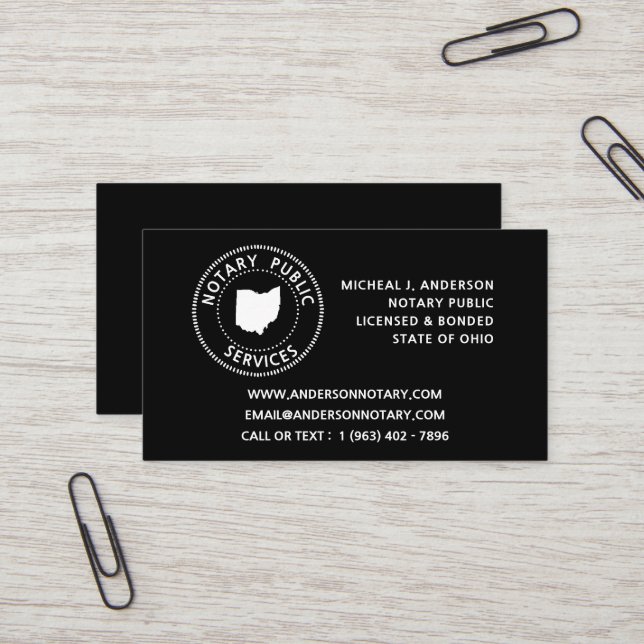 Ohio Notary Public Services Visitenkarte (Vorderseite/Rückseite Beispiel)