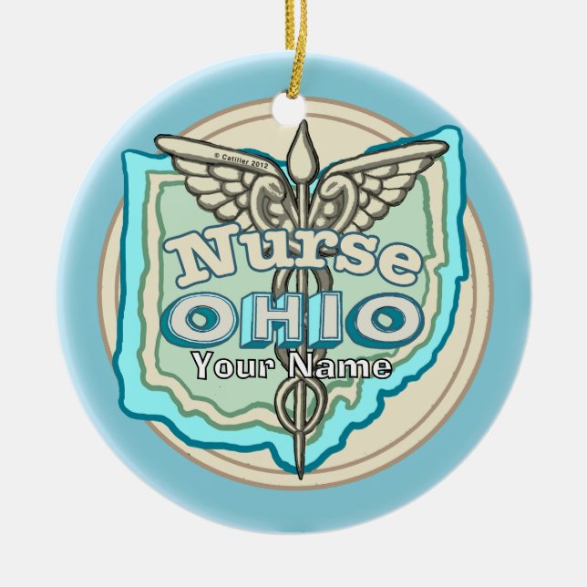 Ohio Nurse Caduceus Keramik Ornament (Vorne)