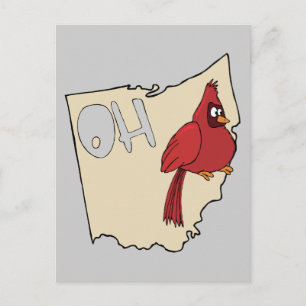 Ohio OH Karte & Kardinal Bird Cartoon Art Motto