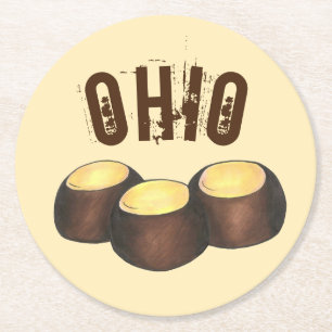 Ohio OH Peanut Butter Buckeye Buck Eye Nut Candy Runder Pappuntersetzer