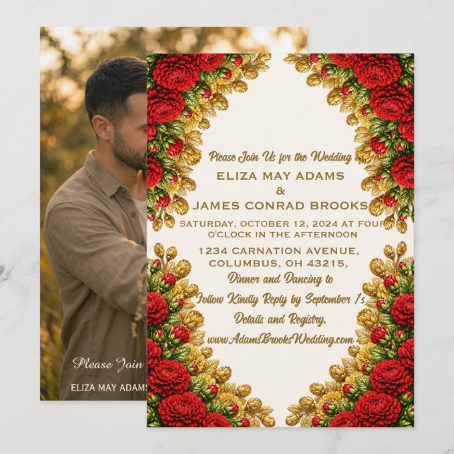 Ohio Red Carnation Hochzeitseinladung mit vertikal Save The Date (Vorne/Hinten)