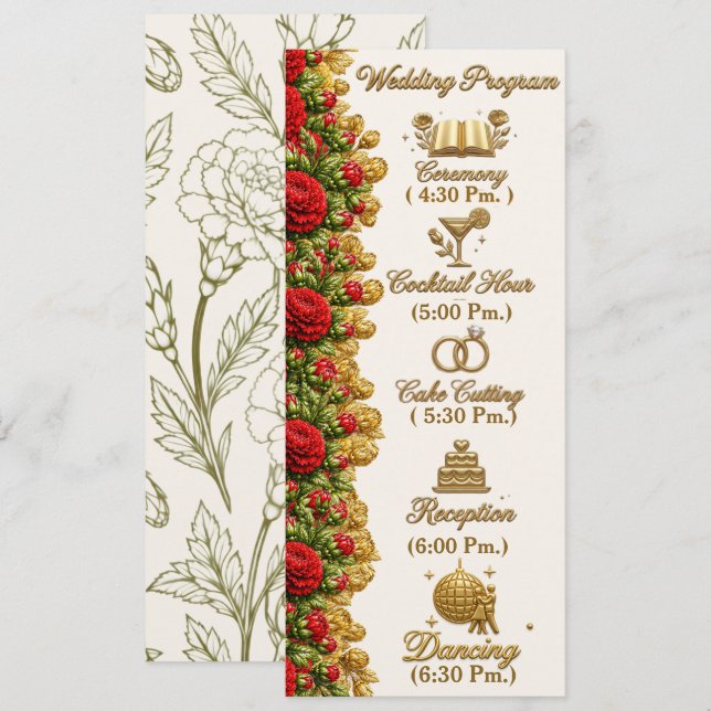 Ohio Red Carnation Hochzeitsprogrammkarte Programm (Vorne/Hinten)