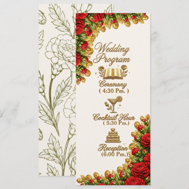 Ohio Red Carnation Hochzeitsprogrammkarte Programm (Vorne/Hinten)