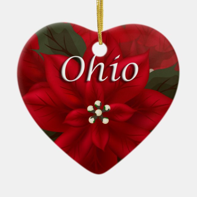 Ohio Red Poinsettia Herz Keepake Ornament (Vorne)