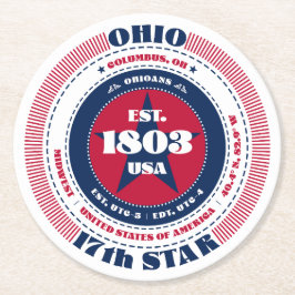 Ohio Red White Blue Typografie Runder Pappuntersetzer