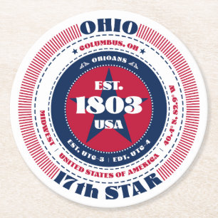 Ohio Red White Blue Typografie Runder Pappuntersetzer