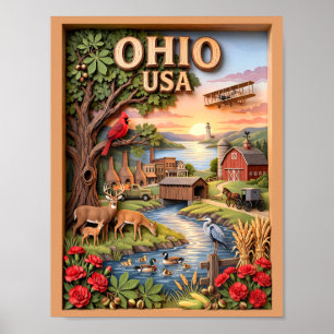 Ohio Reise 3D geschichtete Landschaft Wildtiere So Poster