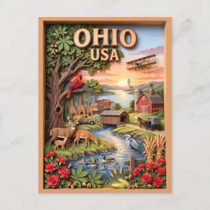 Ohio Reise 3D geschichtete Landschaft Wildtiere So Postkarte