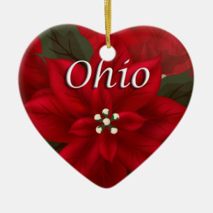 Ohio Rote Poinsettia Herzmuskelpfeife Keramik Ornament