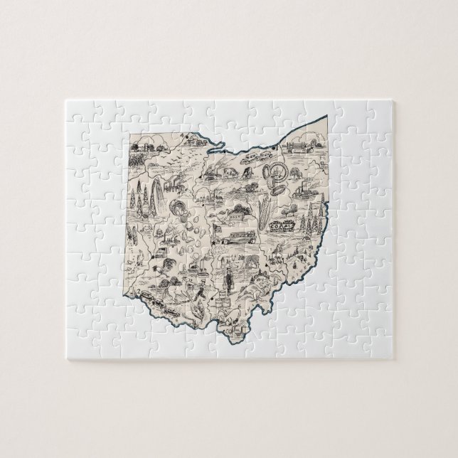 Ohio Shaped Buckeye Vintage Ohioan Picture Map Puzzle (Horizontal)