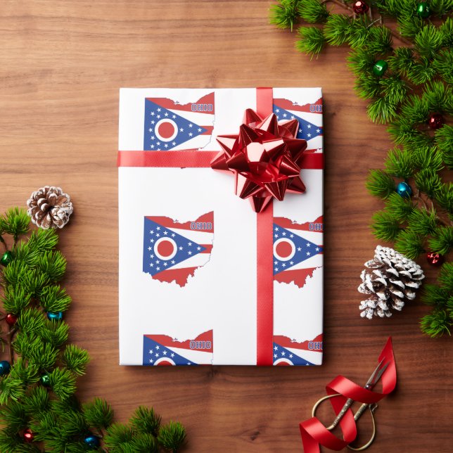 Ohio Shaped Flag Buckeye Red White Blue Ohioan Geschenkpapier (Feiertagsgeschenk)
