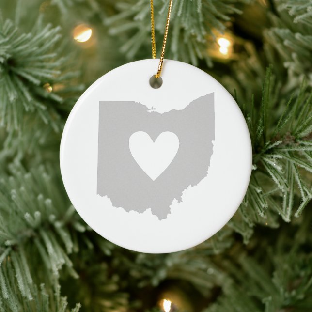 Ohio Shaped Gray Heart Buckeye Liebe Gray Ohioan Keramikornament (Baum)
