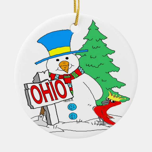 Ohio Snowman Kardinal Keramik Ornament (Vorne)