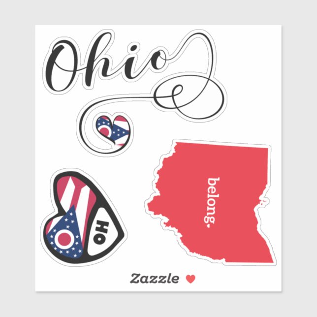 Ohio Staat Karte & Flag 3 Verschiedene Die Sticker (Blatt)