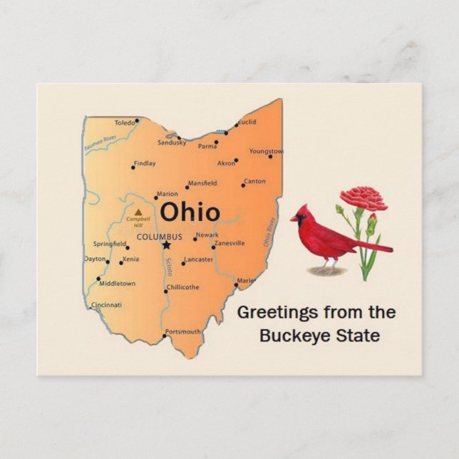 Ohio Staat Karte Postkarte (Vorderseite)