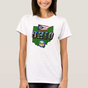 Ohio Staat Map, Bildtext, Flag und Siegel T-Shirt