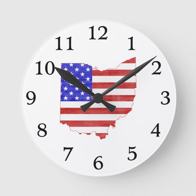 Ohio Staat Map Shaped American Flag Runde Wanduhr (Vorderseite)