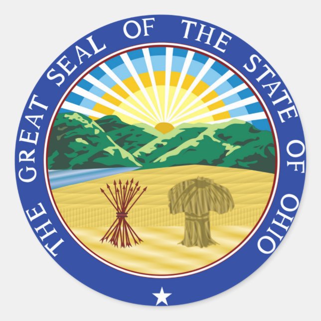 Ohio Staat Siegel Amerikanische Republik Symbol-Fl Runder Aufkleber (Vorderseite)