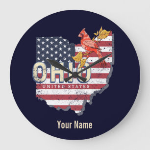 Ohio Staat United Staaten Retro Map Vintag USA Große Wanduhr