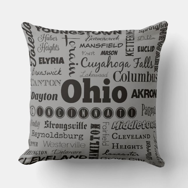 OHIO Städte in Grau und Schwarz Kissen (Vorderseite)