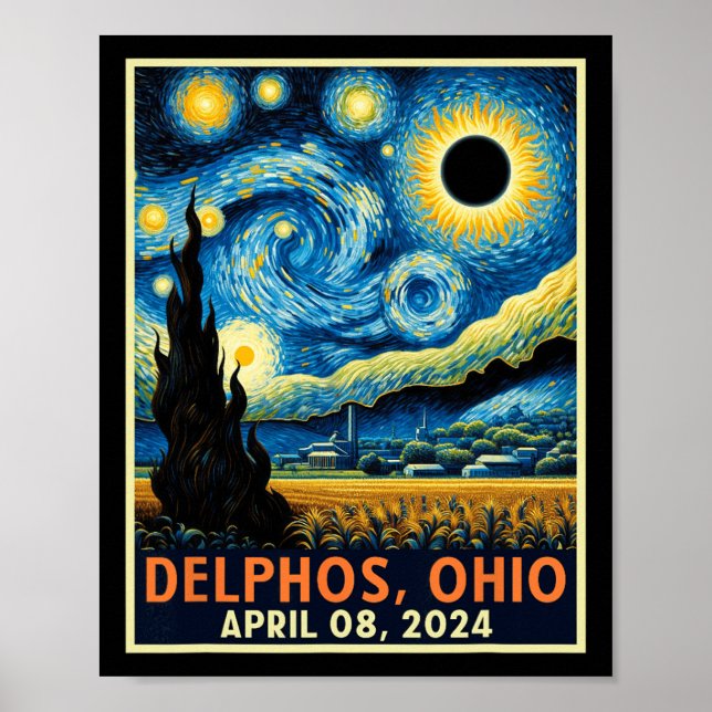 Ohio Total Solar Eclipse 2024 Starry Night Van Gog Poster (Vorne)