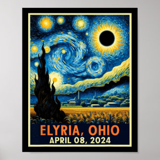 Ohio Total Solar Eclipse 2024 Starry Night Van Gog Poster