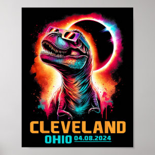 Ohio Total Solar Eclipse 2024 T Rex Dinosaur Poster