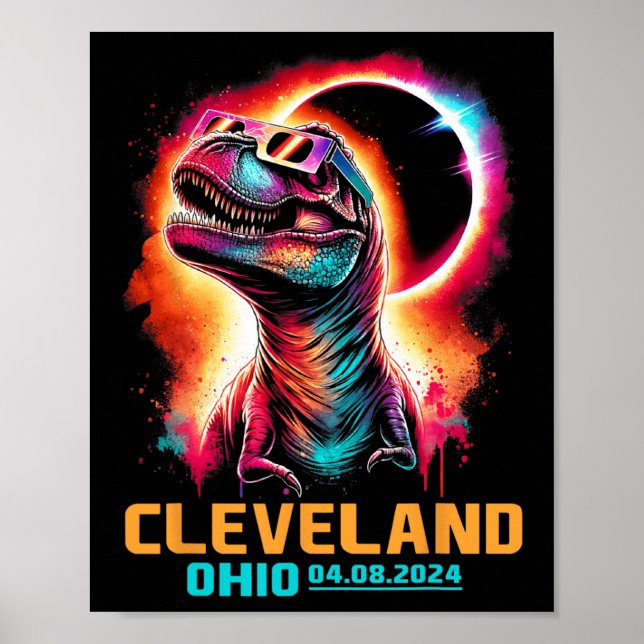 Ohio Total Solar Eclipse 2024 T Rex Dinosaur Poster (Vorne)