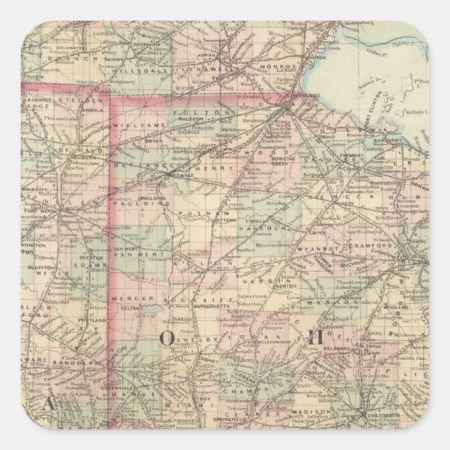 Ohio und Indiana Quadratischer Aufkleber (Vorderseite)