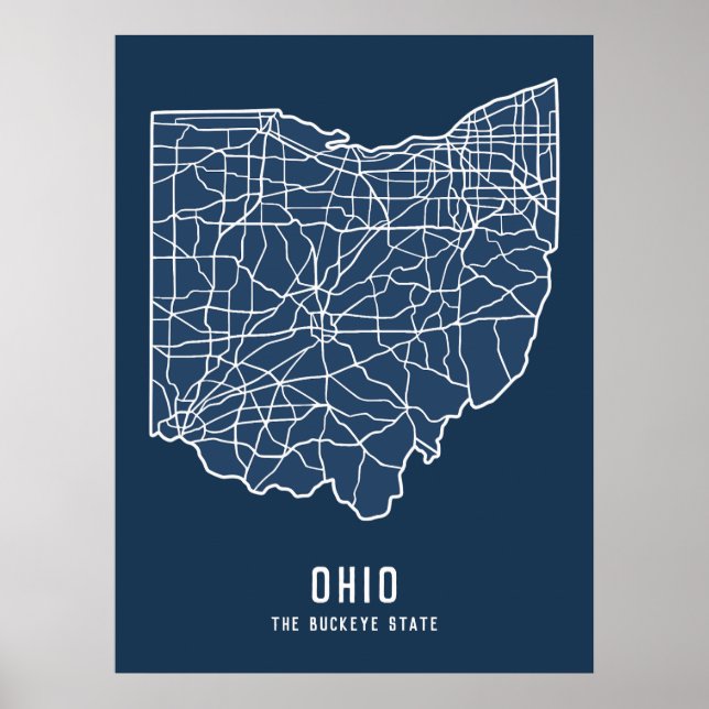 Ohio US Staat Road Map - Buckeye Staat Map Poster (Vorne)