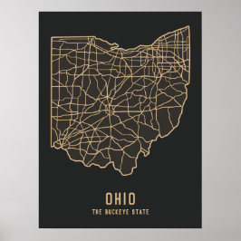 Ohio US Staat Road Map - Buckeye Staat Map Poster