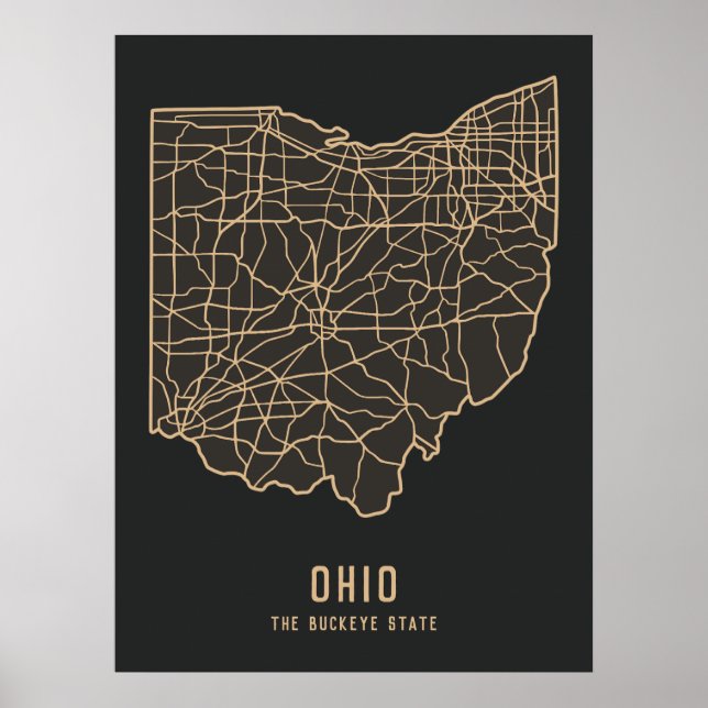 Ohio US Staat Road Map - Buckeye Staat Map Poster (Vorne)
