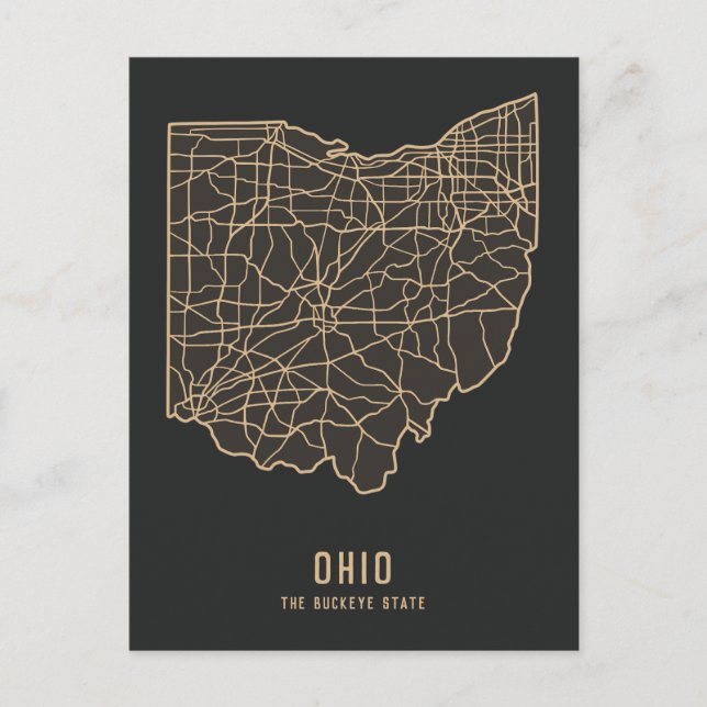Ohio US Staat Road Map - Buckeye Staat Map Postkarte (Vorderseite)