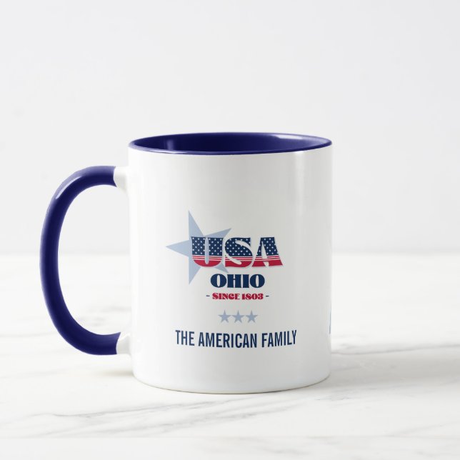 Ohio USA 1803 Blue Star Persönliche Umarmung Tasse (Links)