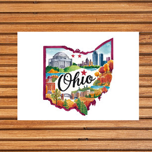 Ohio USA Staat Shaped Vintag Watercolor Postkarte
