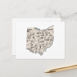 Ohio Vintag Picture Map Antique Buckeye Staat Postkarte
