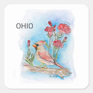 Ohio-Vogel und Blume Quadratischer Aufkleber