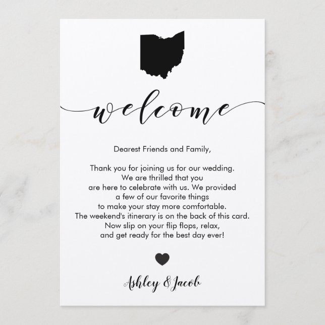 Ohio Wedding Welcome Letter & Itinerary Card Programm (Vorderseite)