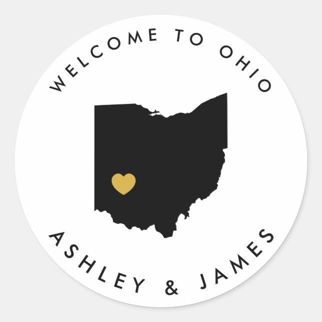 Ohio Wedding Welcome Sticker Tag, Black & Gold (Vorderseite)